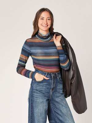 Gestreifter Kaschmir-Rollkragenpullover