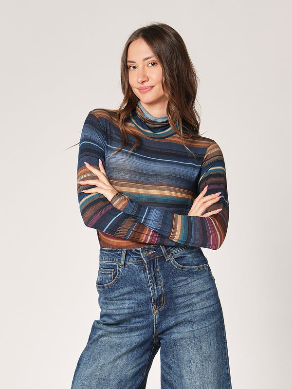 Gestreifter Kaschmir-Rollkragenpullover