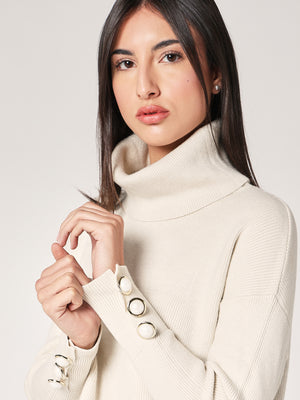 Rollkragenpullover mit Manschettenknöpfen 