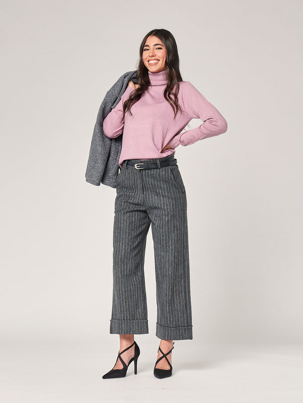 Pantalone a righe con risvolto