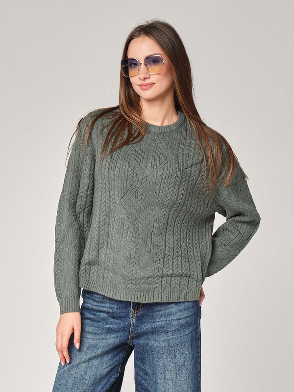 Maglia girocollo con trecce