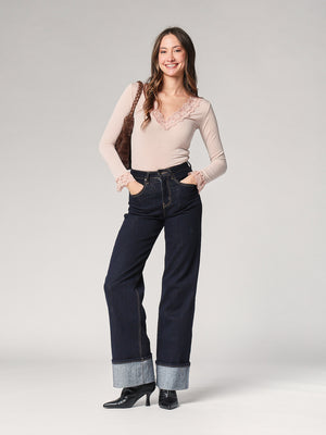 Maglia cashmere collo V pizzo