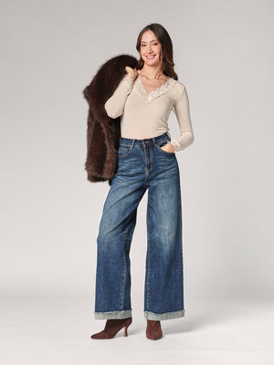 Maglia cashmere collo V pizzo