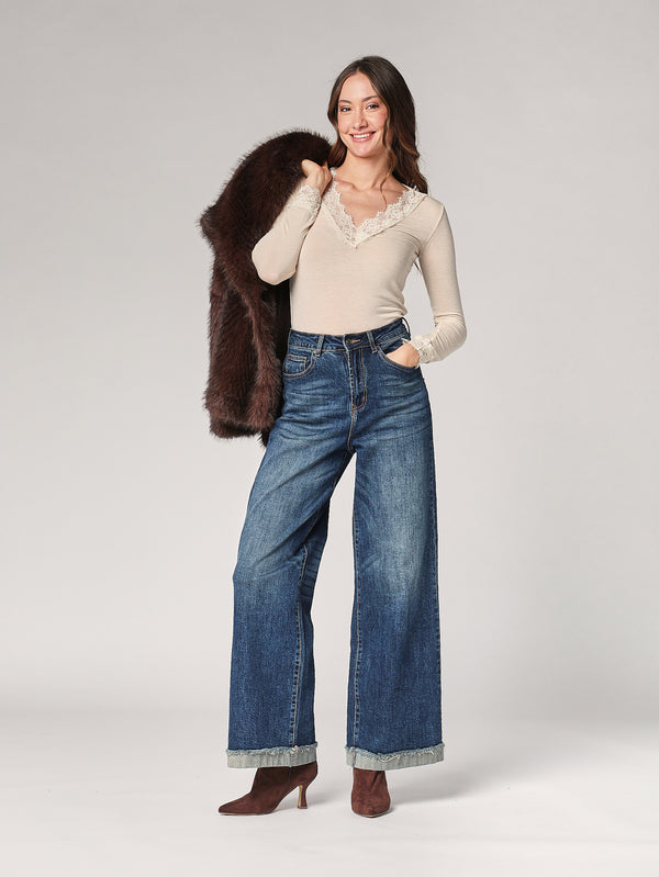 Maglia cashmere collo V pizzo