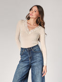 Maglia cashmere collo V pizzo