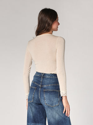 Maglia cashmere collo V pizzo