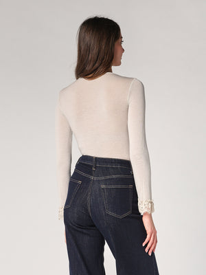 Maglia cashmere collo V pizzo