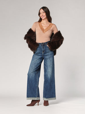 Maglia cashmere collo V pizzo