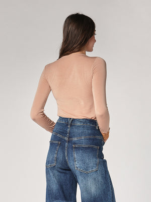 Maglia cashmere collo V pizzo