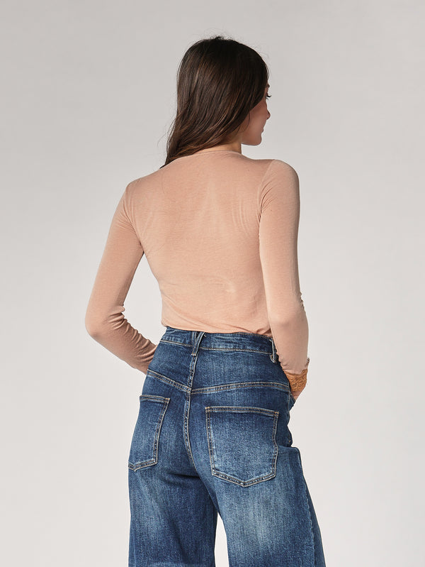 Maglia cashmere collo V pizzo