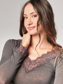 Maglia cashmere collo V pizzo