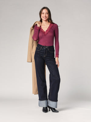 Maglia cashmere collo V pizzo