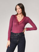 Maglia cashmere collo V pizzo