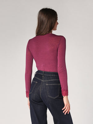 Maglia cashmere collo V pizzo