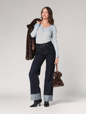 Maglia cashmere collo V pizzo