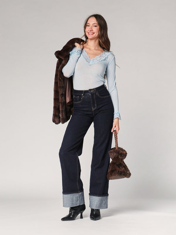 Maglia cashmere collo V pizzo