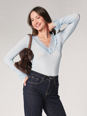 Maglia cashmere collo V pizzo