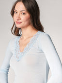 Maglia cashmere collo V pizzo