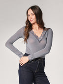 Maglia cashmere collo V pizzo