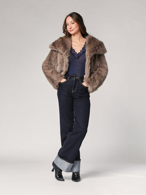 Maglia cashmere collo V pizzo