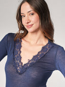 Maglia cashmere collo V pizzo