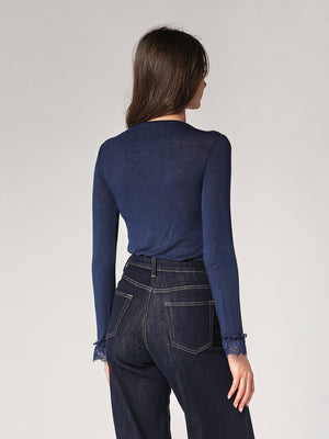 Maglia cashmere collo V pizzo