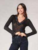 Maglia cashmere collo V pizzo