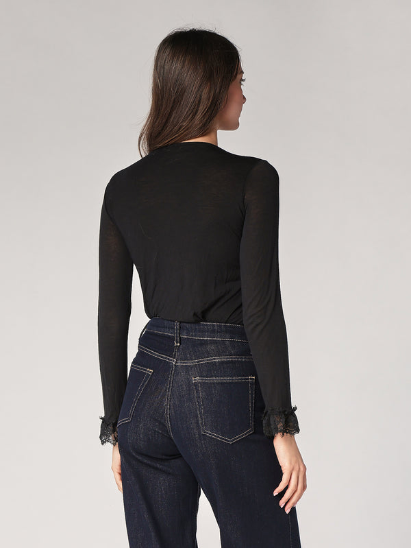 Maglia cashmere collo V pizzo