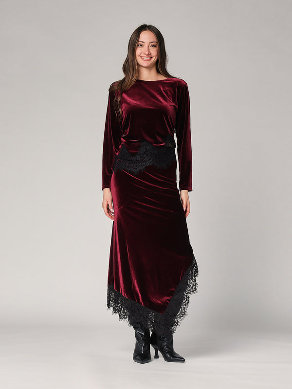 Gonna lunga velluto con pizzo