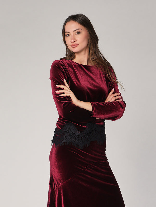 Maglia velluto con pizzo