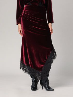 Gonna lunga velluto con pizzo