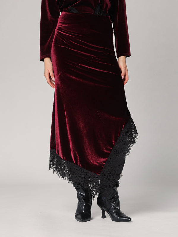 Gonna lunga velluto con pizzo