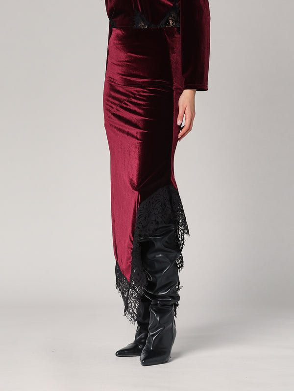 Gonna lunga velluto con pizzo