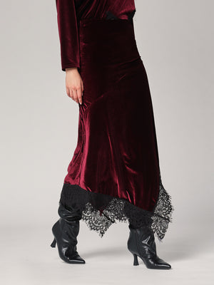 Gonna lunga velluto con pizzo