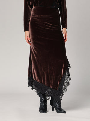 Gonna lunga velluto con pizzo