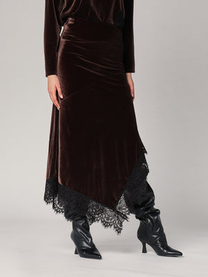 Gonna lunga velluto con pizzo