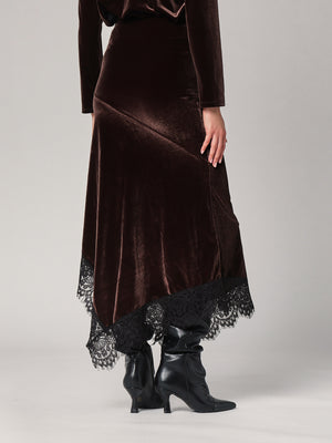 Gonna lunga velluto con pizzo