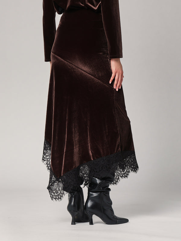 Gonna lunga velluto con pizzo