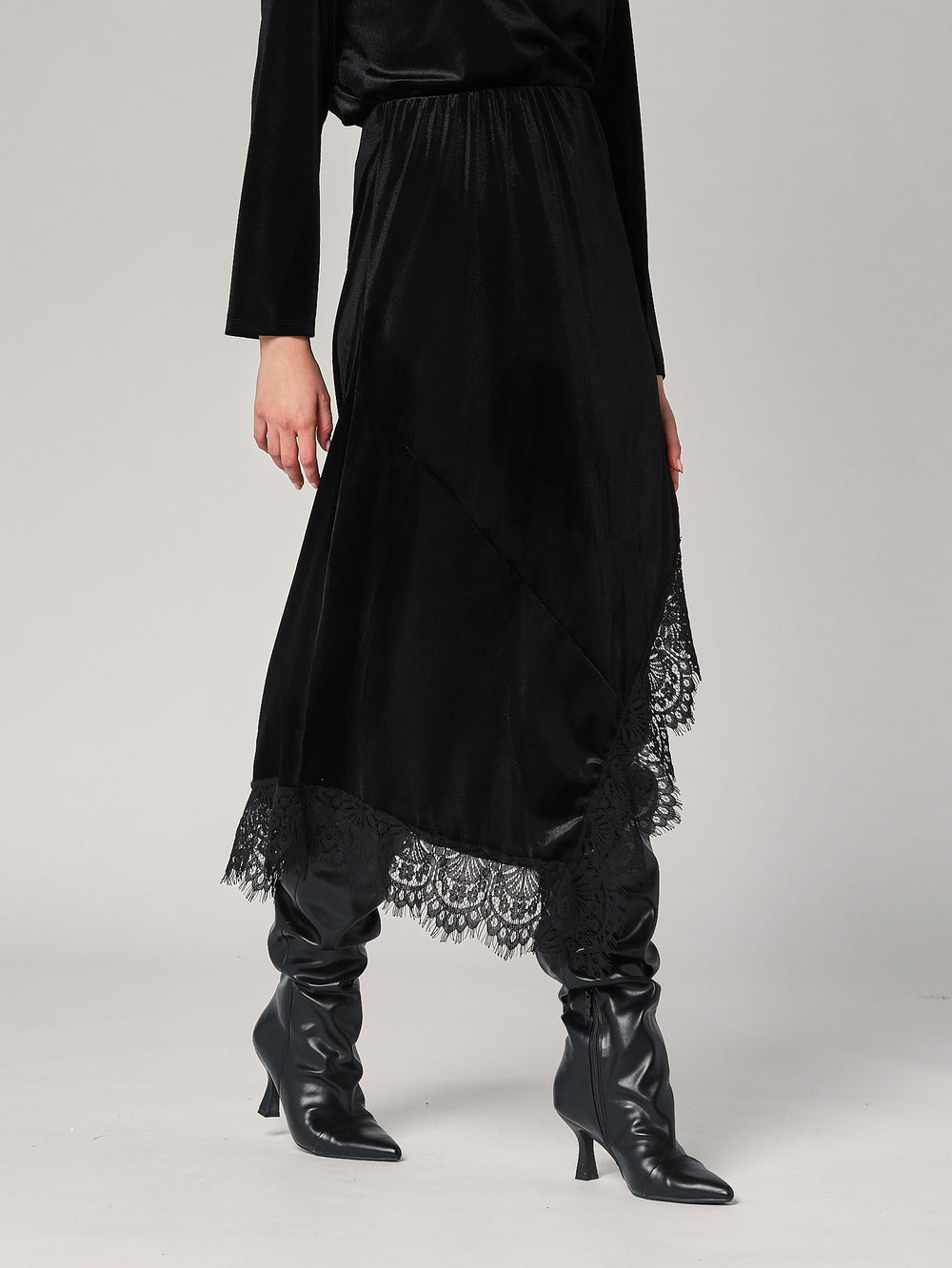 Gonna lunga velluto con pizzo