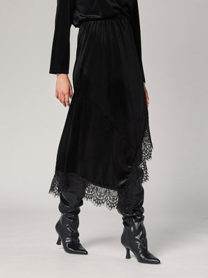 Gonna lunga velluto con pizzo