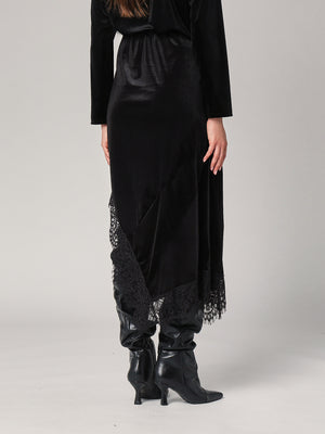 Gonna lunga velluto con pizzo