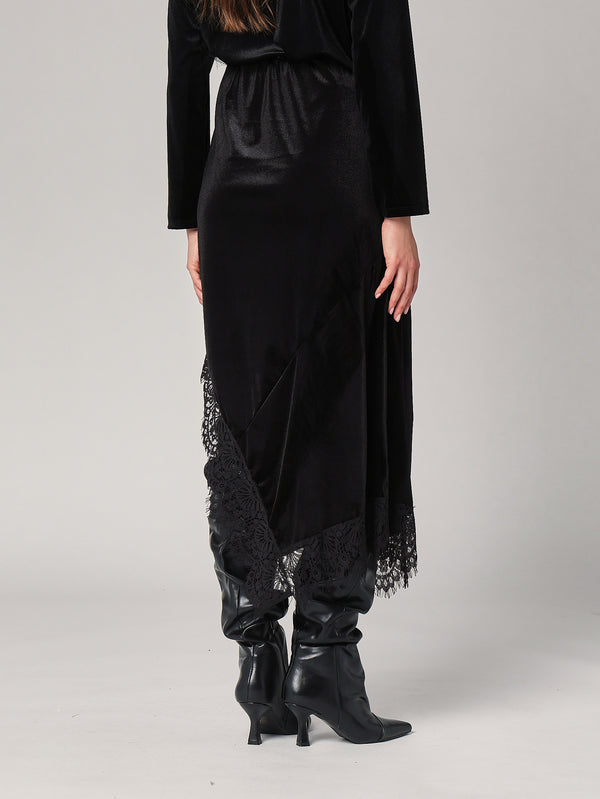 Gonna lunga velluto con pizzo