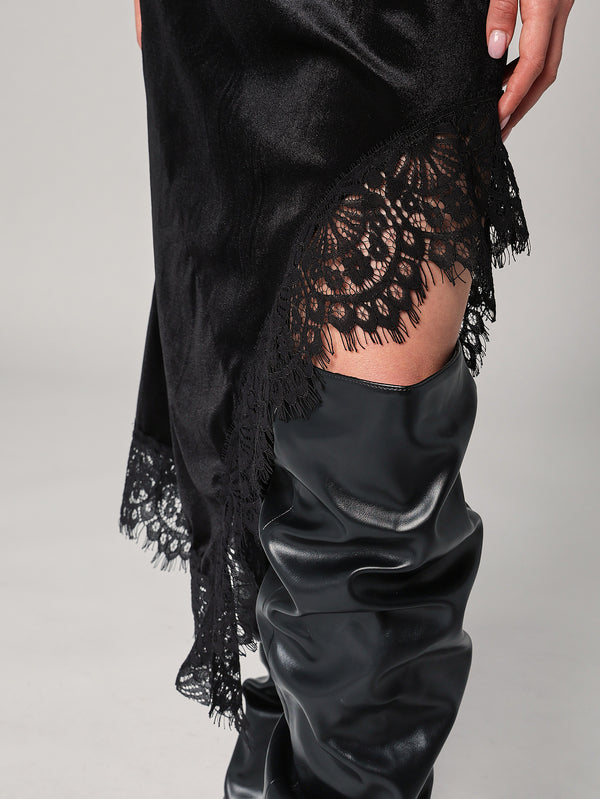 Gonna lunga velluto con pizzo