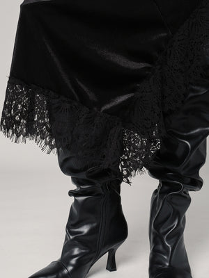 Gonna lunga velluto con pizzo