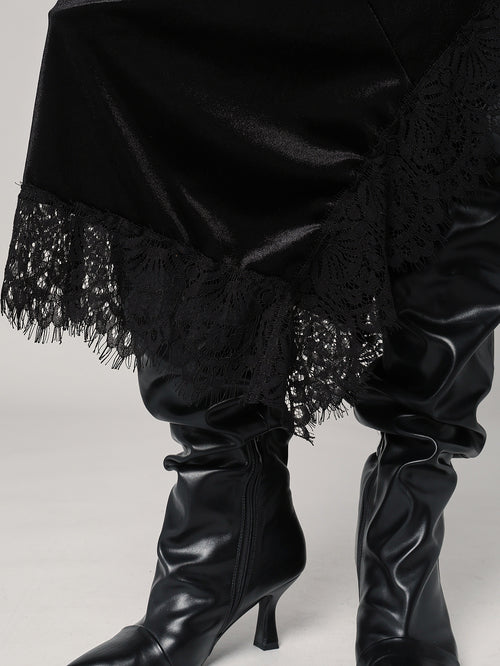 Gonna lunga velluto con pizzo