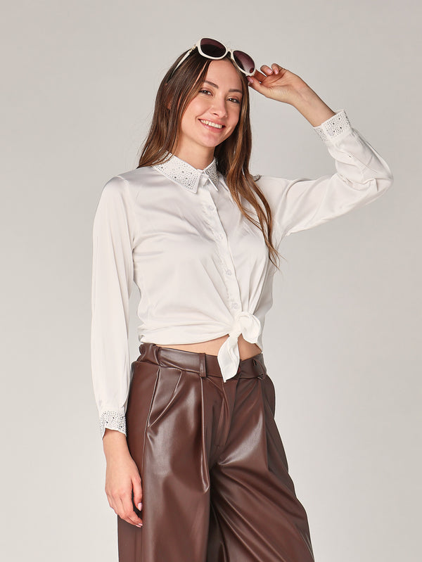 Camicia raso collo strass