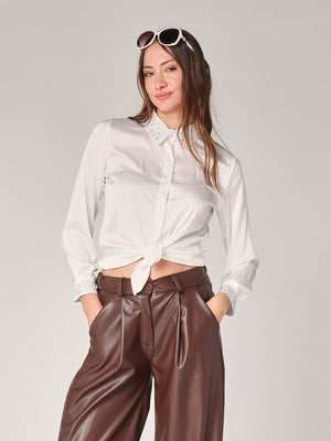 Camicia raso collo strass