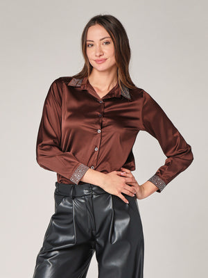 Camicia raso collo strass