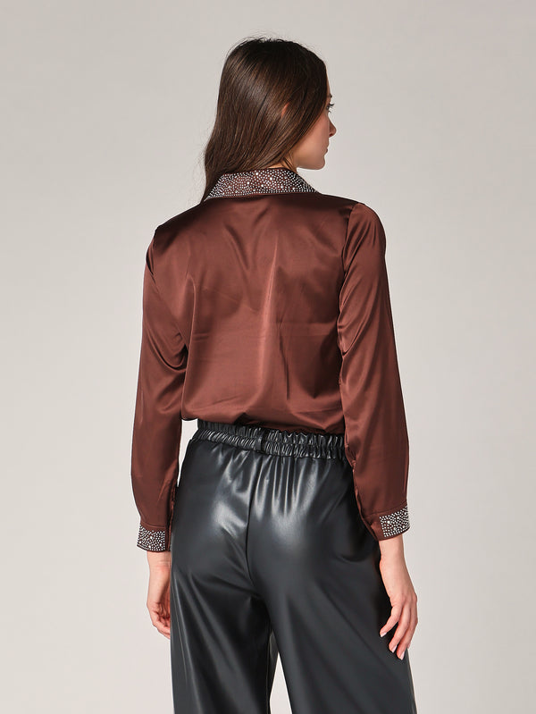 Camicia raso collo strass