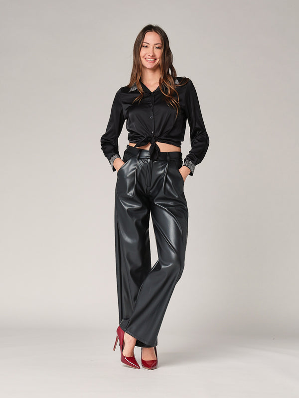 Camicia raso collo strass